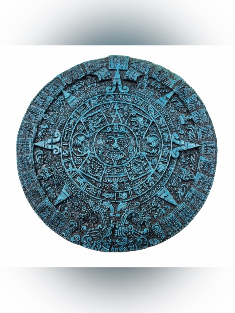 Aztec Calendar Wall Plaque Turquoise Decor vintage green crushed malachite resin
